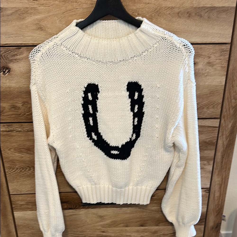 Maeve Cream and Black Crew Neck Cropped Sweater. XS like new condition